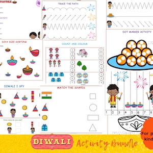 Diwali Printable Activity Bundle includes Colouring, I spy , Counting, Tracing Activities and more