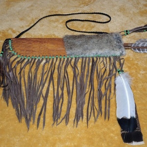 Decorated Leather Quiver with 3 pc Arrow set
