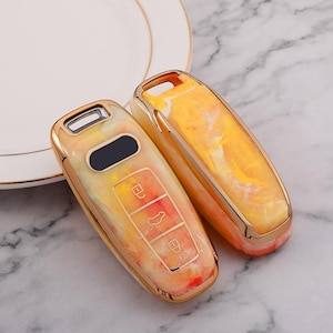Audi Gold Key CoverKey Fob Cover Keyless Key Fob Shell Fit for Audi A6L A7 A8 A3 A6 E-tron S3 S6 RS6 S7 RS7 Q7 Q8 SQ8 Smart Key, Key cover