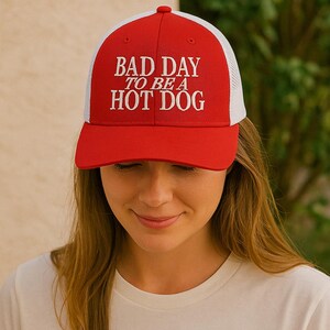 Bad Day to Be a Hot Dog Trucker Hat, 4th of July Baseball Summer Dad Hat, Hot Dog Embroidered Snapback Hat, Retro Trendy Usa Patriotic Hat