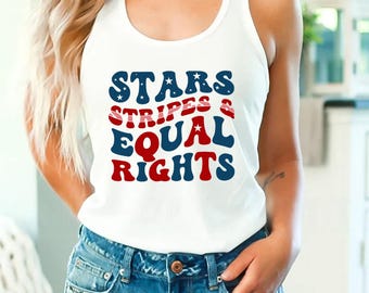 Stars Stripes and Equal Rights Tank Top, Patriotic Usa Women's Liberal Tank Top, 4th of July Retro Summer Top, Feminist American Tank Top