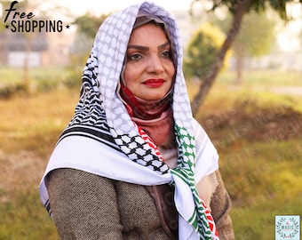 Palestine Flag Keffiyeh Shemagh, Traditional Arab Style Head Scarf, Vintage Houndstooth Shemagh Scarf, Palestinian Printed Keffiyeh Scarf