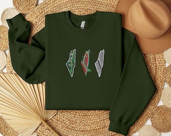 Palestine Resistance Tatreez Sweatshirt, Embroidered Map Sweater, Palestine Crewneck Adult Sizes Unisex Sweater, Special Muslims Presents
