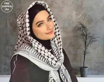 Keffiyeh Palestine Scarf with Tessals, Arab Style Traditional Cotton Shemagh, Vintage Palestinian Head Scarf, Unique Arafat Hatta Shemagh