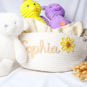 Personalisierter Babypartykorb, Seil-Baumwollbaby-Geschenkkorb, Baby-Geschenkkorb, Spielzeugkorb, Neugeborener Baby-Geschenkeimer, Baby-Namensgeschenkkorb