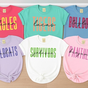 Benutzerdefinierte Schulmaskottchen-Shirt, personalisiertes Teamlogo-Shirt, Comfort Colors® Zurück zu Schulnamen-Shirt, kundenspezifisches Spirit Wear-Sport-T-Shirt