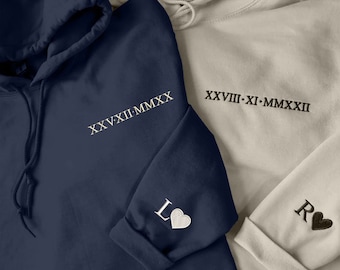 Couple Matching Hoodies, Custom Wedding Date Initial Matching Hoodie, Personalized Roman Numeral Anniversary Hoodie, Couples Memorial Gifts