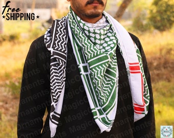 Palestinian Keffiyeh Scarf, Arab Style Cotton Shemagh Scarf, Unique Houndstooth Head Scarf, Traditional Keffiyeh Palestine Flag Adults Scarf