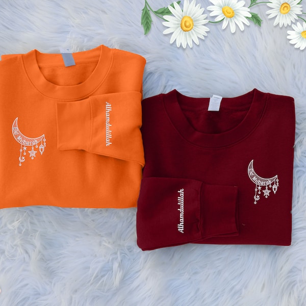 Eid Mubarak Sweatshirt, Alhamdulillah Embroidered On Sleeve Sweater, Special Eid Jumpers for Muslims, First Ramadan Eid Outfit, Islamic Gift