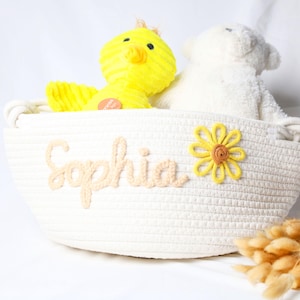 Personalisierter Babyparty Geschenkkorb, Seil Baumwolle Baby Geschenkkorb, Baby Geschenkkorb, Spielzeugkorb für Baby Jungen, Neugeborenen Geschenk, Baby Namen Geschenk