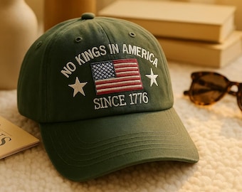 Chapéu "Nenhum Rei na América Desde 1776", Chapéu de Protesto com Bandeira Americana Bordada, Chapéu Patriótico Anti-Mágica Pró-Democracia, Chapéu Retro de Liberdade Política