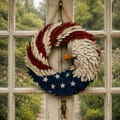 American Flag Wood Flower Wreath, Patriotic Wood Wreath, 4th of July Door Hanger, Usa 250th Anniversary Door Hanger, Independence Day Gift