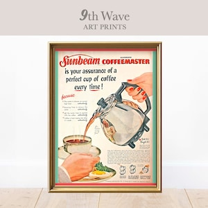 Retro Coffee Print, Retro Kitchen Art, Sunbeam Vintage Ad, Instant Download Wall Decor, Coffee Printable Art