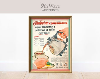 Retro Coffee Print, Retro Kitchen Art, Sunbeam Vintage Ad, Instant Download Wall Decor, Coffee Printable Art