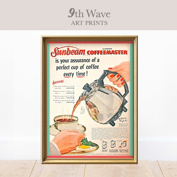 Retro Coffee Print, Retro Kitchen Art, Sunbeam Vintage Ad, Instant Download Wall Decor, Coffee Printable Art
