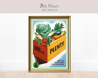 Dig For Victory Garden Print, 1940s Kitchen Print, 1950s Victory Garden Instant Download, WW2 Printable Art