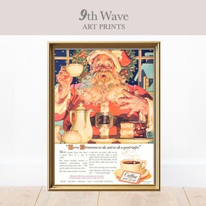 Retro Coffee Print, Retro Christmas Kitchen Art, vintage santa Ad, Instant Download Wall Decor, Coffee Printable Art