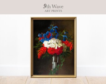 Antique Still Life Print | Vintage Floral Print | Gallery Wall Printable art | Patriotic Flowers Print