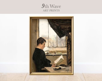 Man Reading Vintage Painting, Vintage Portrait Print, Instant Download Wall Decor, Printable Art