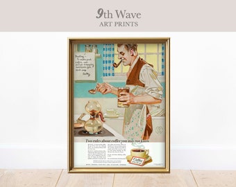 Retro Coffee Print, Retro Kitchen Print, Vintage Ad Instant Download Wall Decor, Printable Art