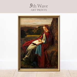 Fairy Tale Princess Reading Print, Medieval Woman Vintage Wall Decor, Instant Download, Printable