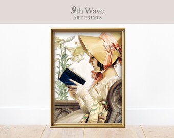 Woman Reading Vintage Painting, Regency Portrait Print, Instant Download Wall Decor, Printable Art