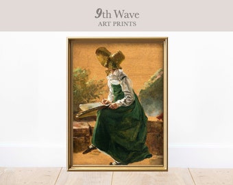 Regency Woman Painting | Vintage Green Dress Portrait Print | Instant Download Wall Decor | Printable
