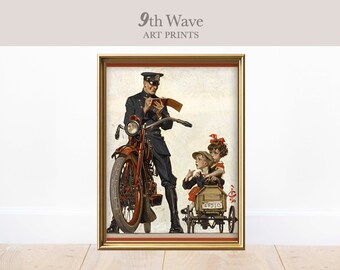 Retro Policeman Print, Vintage Saturday Evening Post Print, 1950s Vintage Ad Wall Decor, Printable Art