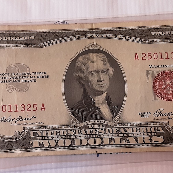 1953 Two Dollar Red Seal Dollar Bill rare find.