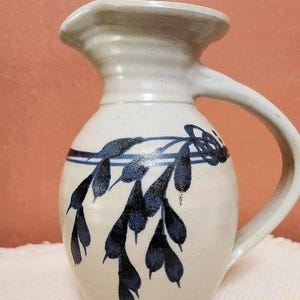 Hand Made Art Pottery Studio Pitcher Ivory Blue Used in Good Condition