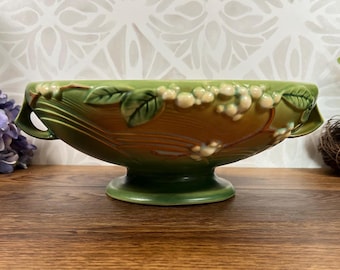 Roseville Snowberry Bowl 1940s - Green Art Pottery