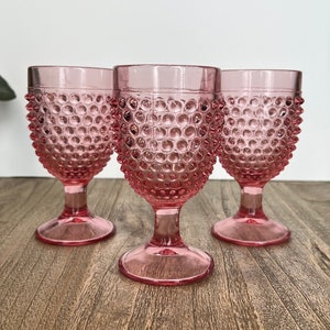 Vintage Hobnail Pink Water/Wine Glass - Set of 3