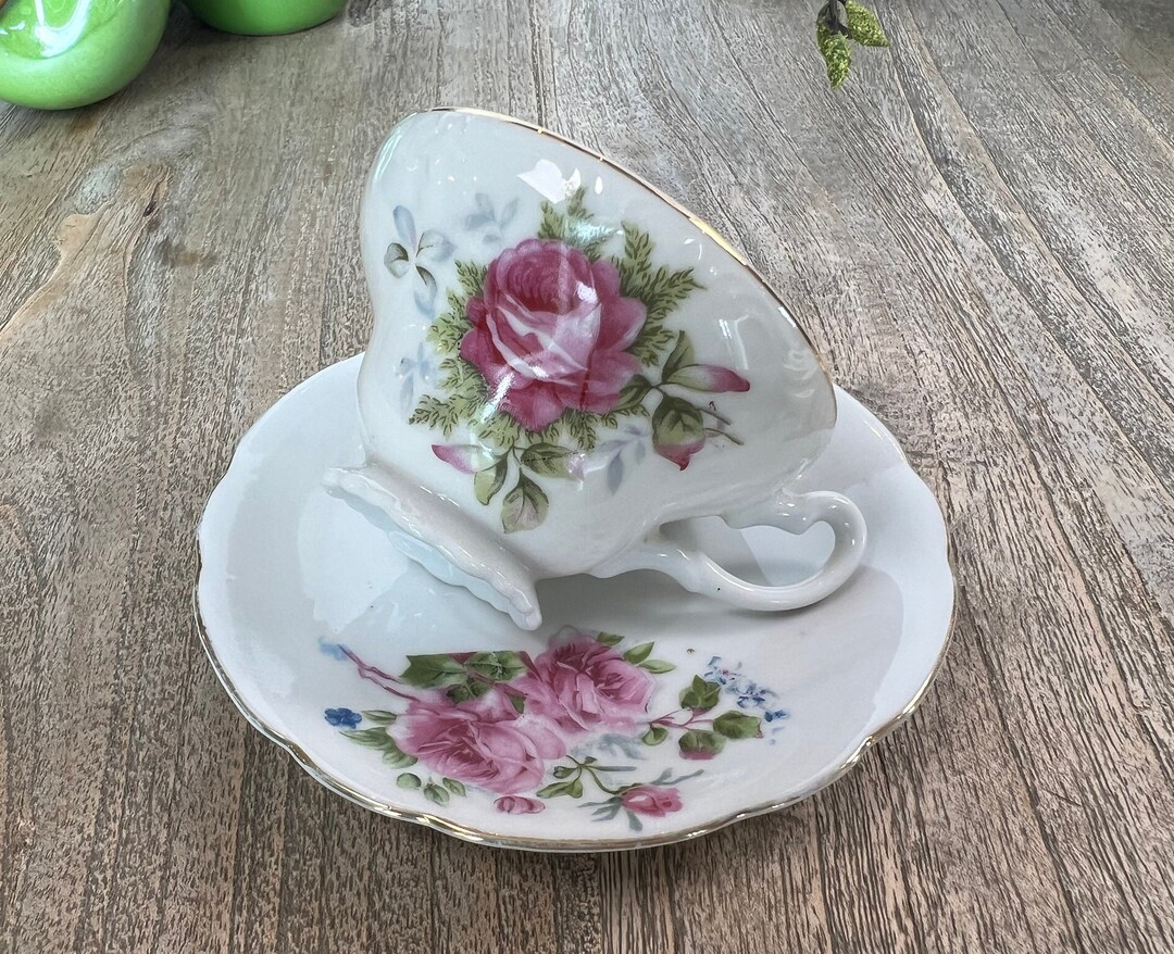 Vintage Japan Tea Cup Set - Pink Roses, Gold Rim - Etsy