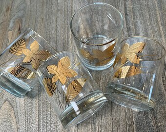 Vintage Libbey Gold Leaf Glasses - Set of 4