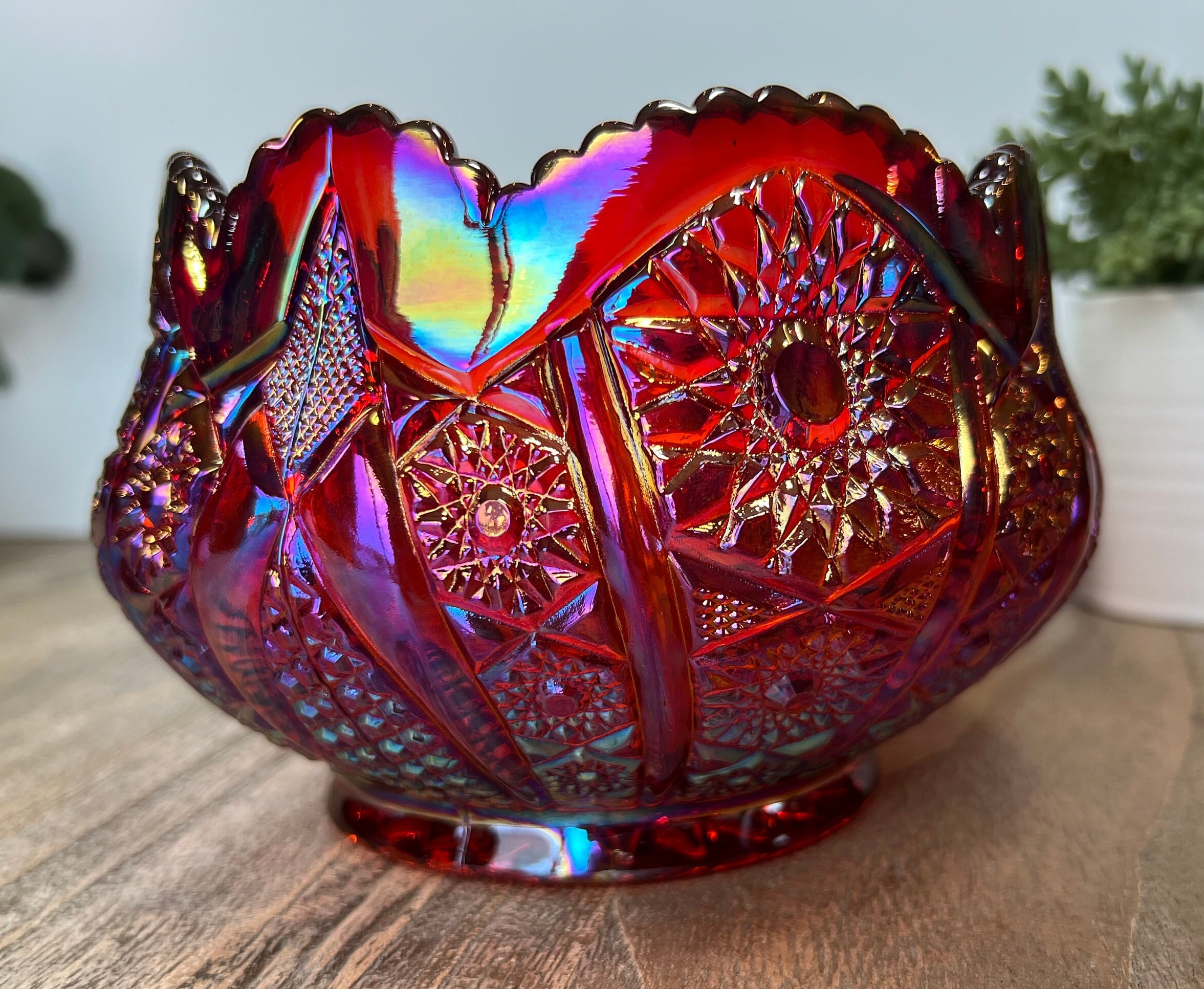 都内で Vintage Etsy - Bowl Glass Carnival Red 工芸ガラス