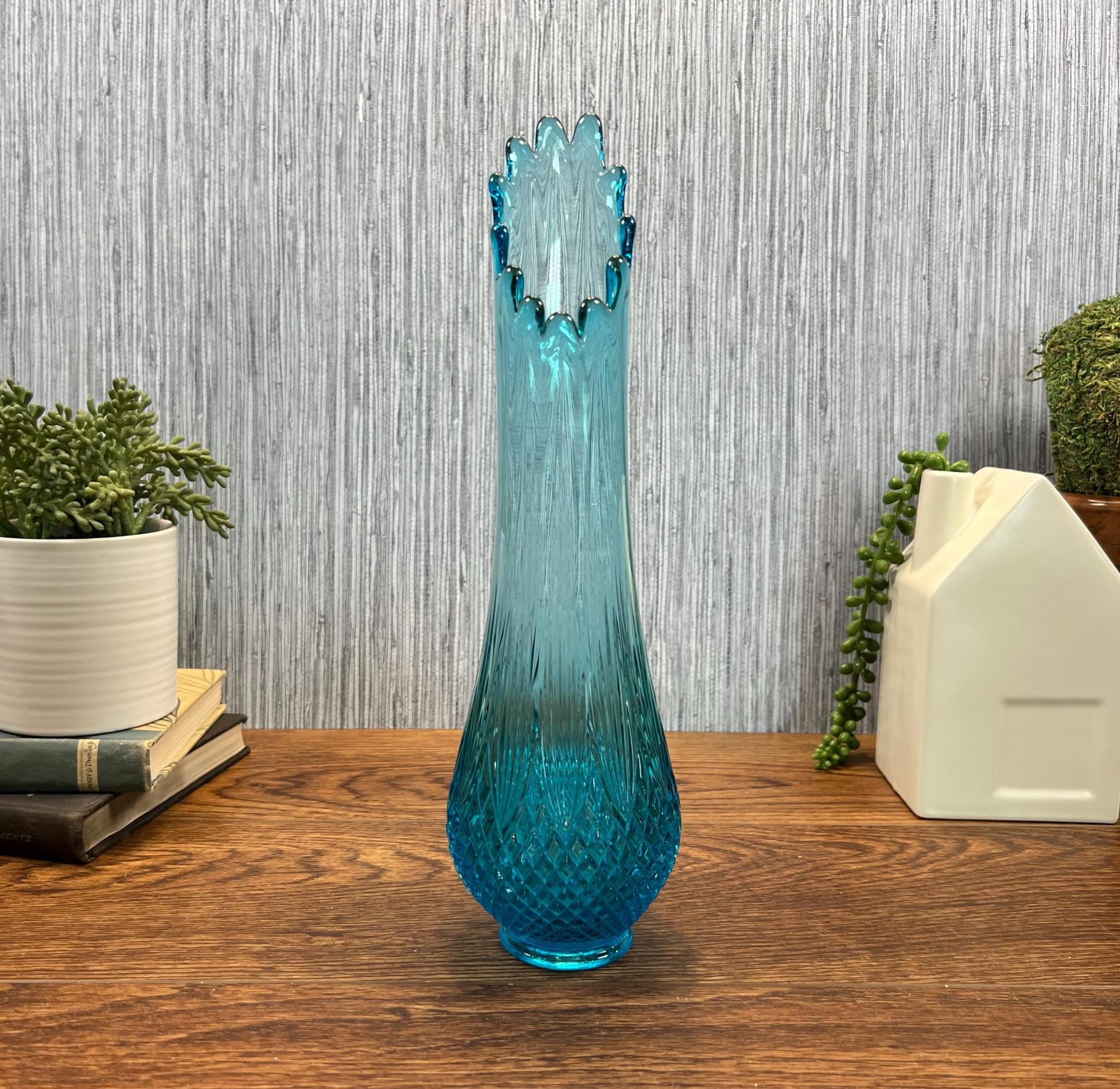 Vintage L.E. Smith Blue Diamond Pineapple Swung Vase - Fat Bottom