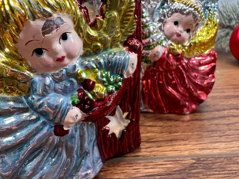 Pair Vintage Ceramic Christmas Angel Tea Light Candle Holders Etsy