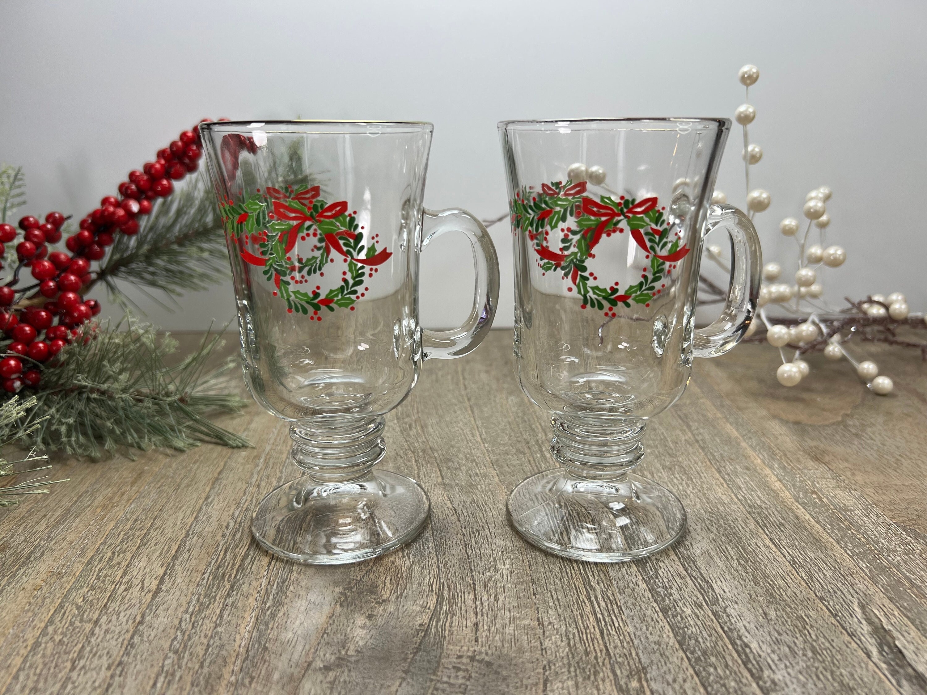 Christmas memories glass libby cup - glass cup with one of a kind Xmas  design, holiday, Xmas, Christmas, pinecone, sublimation, tumbler, custom,  blank