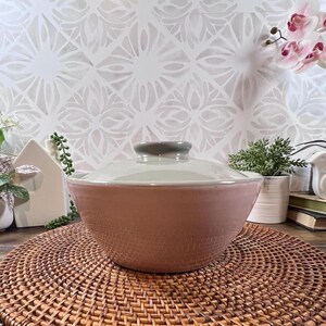 Harkerware Shell Pink Lidded Casserole Stoneware Dish - MCM