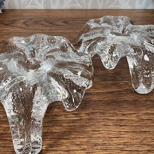 Pair - Blenko Glass Midcentury Ice Floe Candle Holders by Don Shepherd