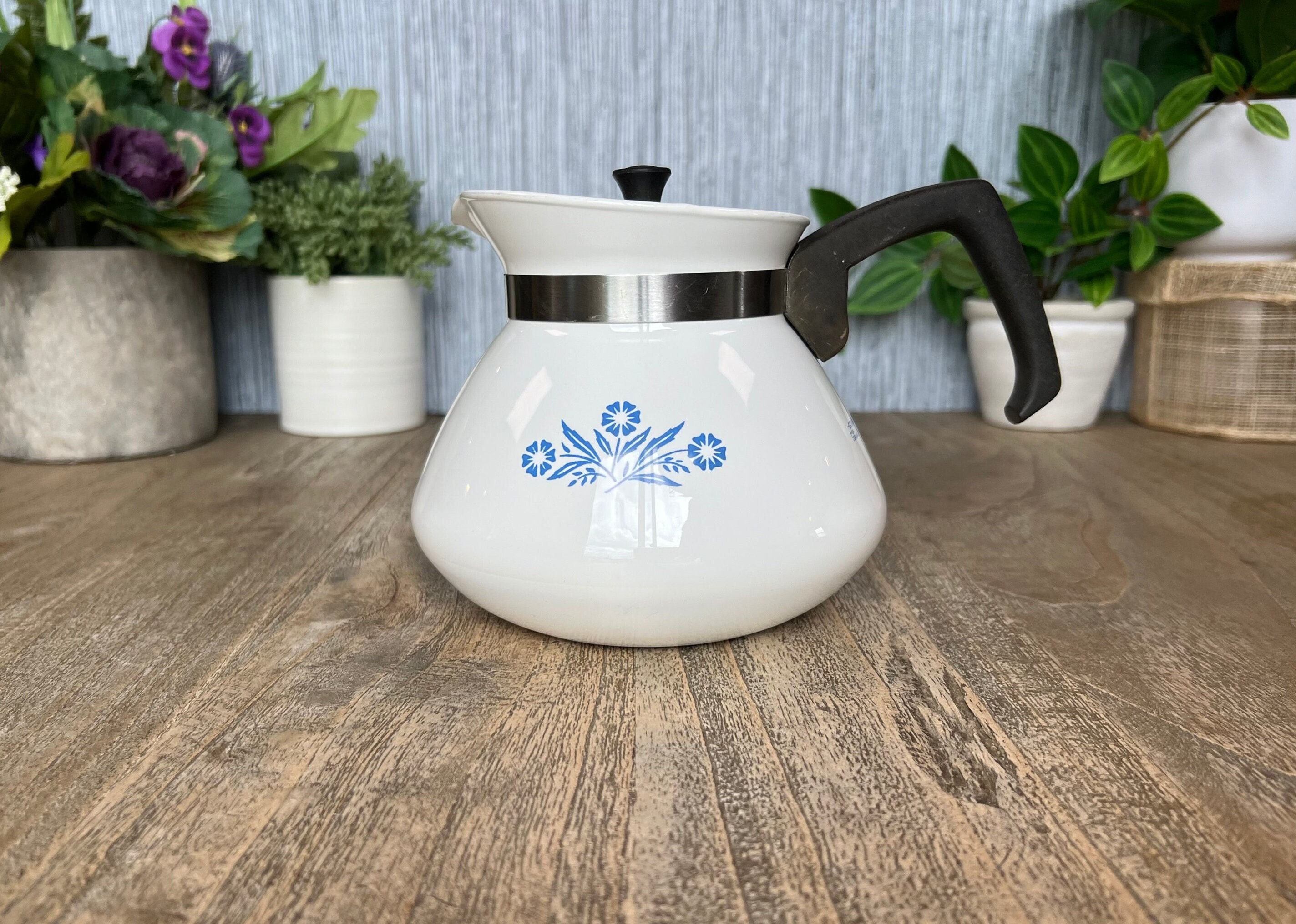 Vintage Blue Cornflower Corning Ware Coffee Pot - 1960s 6-cup