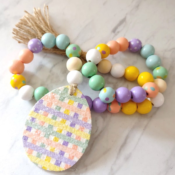 Handmade Easter Beaded Garland for Tiered Tray Decor - Handpainted Egg, Natural, Pastel