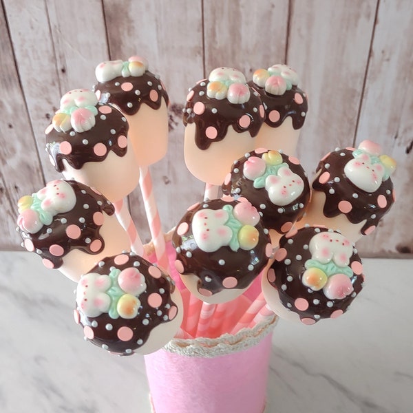 Faux Easter Bunny Marshmallow Pops, Pastel Lollipop, Spring-Themed Tiered Tray Decor, Fake Bakes, Coffee Stations