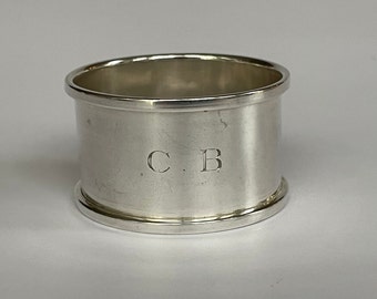 Antique Rose & Brough Sterling Silver Napkin Ring with Initials C.B.