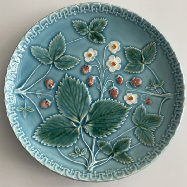 Pale Blue Majolica Plate Stamped GS Zell Germany, Early 20th Century