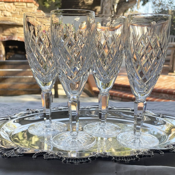 Set of 4 Vintage Waterford Slane Crystal Champagne Flutes