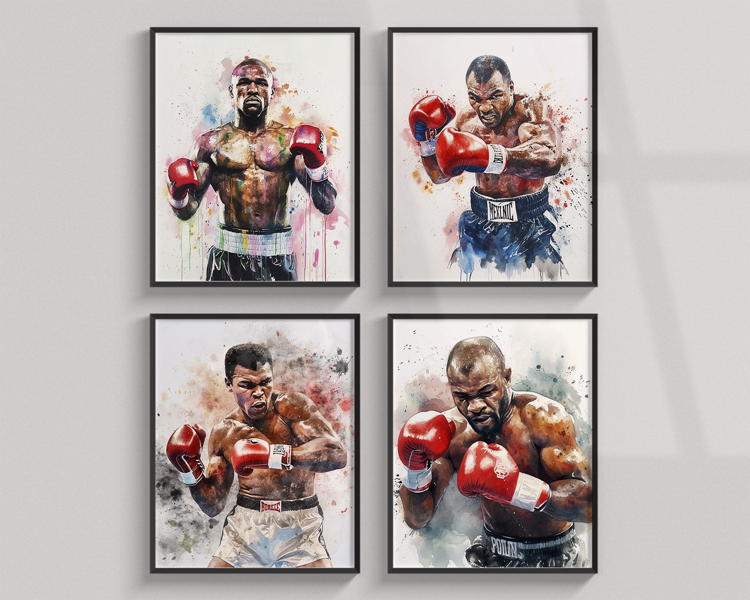 Set of 4 Watercolor Boxing Posters Printable, Muhammad Ali, Mike Tyson ...