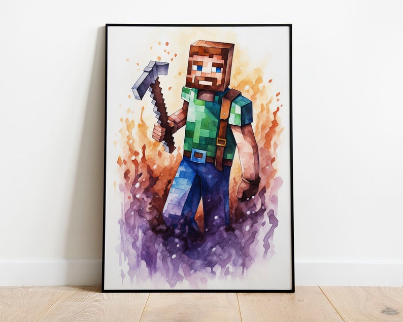 Game Poster Set Minecraft Wall Art, Nursery Decor, Creeper, Enderman