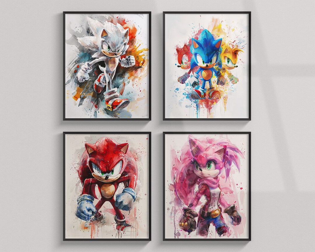 Sonic Hedgehog Prints, Set of 4 Watercolor Posters Printable, Game ...