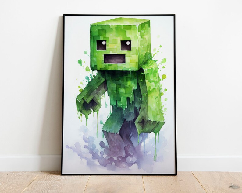 Game Poster Set Minecraft Wall Art, Nursery Decor, Creeper, Enderman